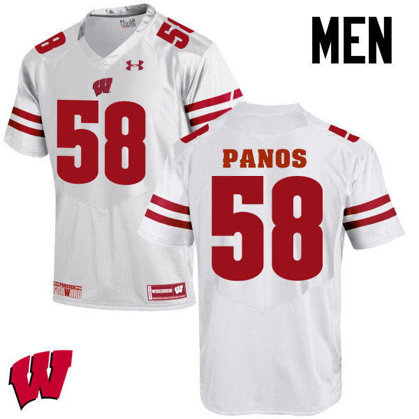 Men Wisconsin Badgers #58 George Panos College Football Jerseys-White - Click Image to Close